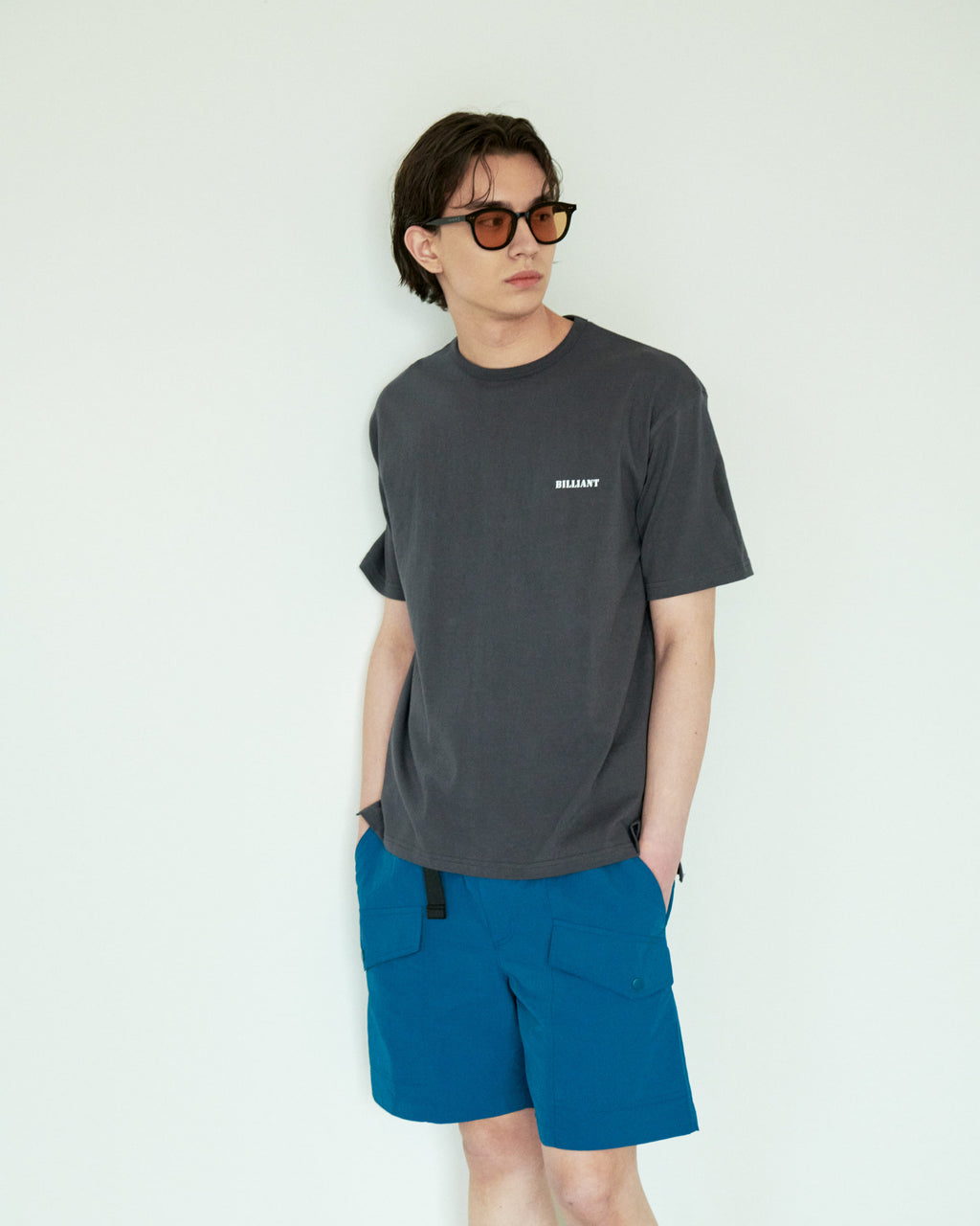 BILLIANT-Basic Open T-Shirt Charcoal