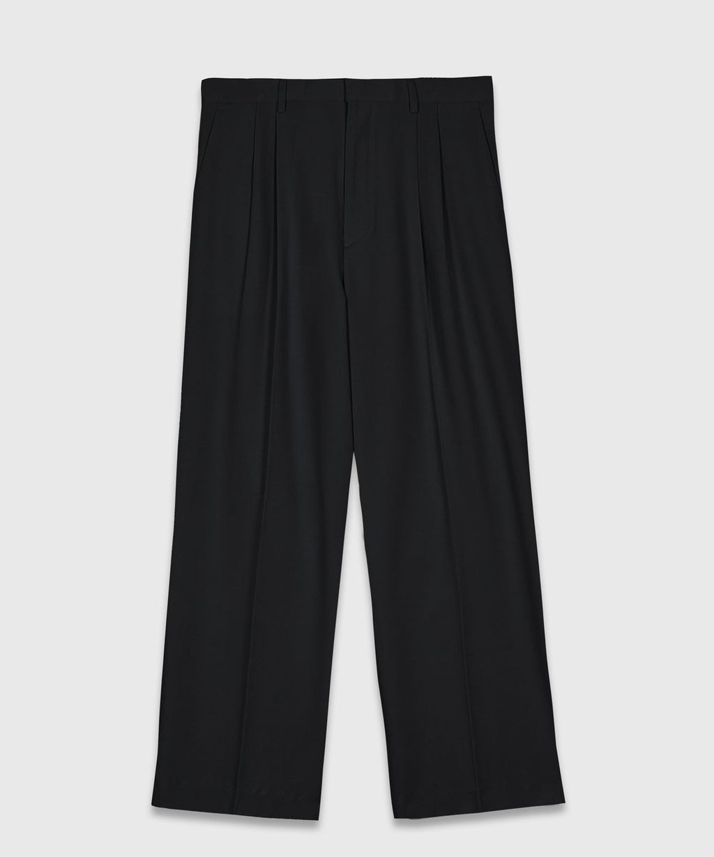 Double Pleat Semi-Wide Slacks Black