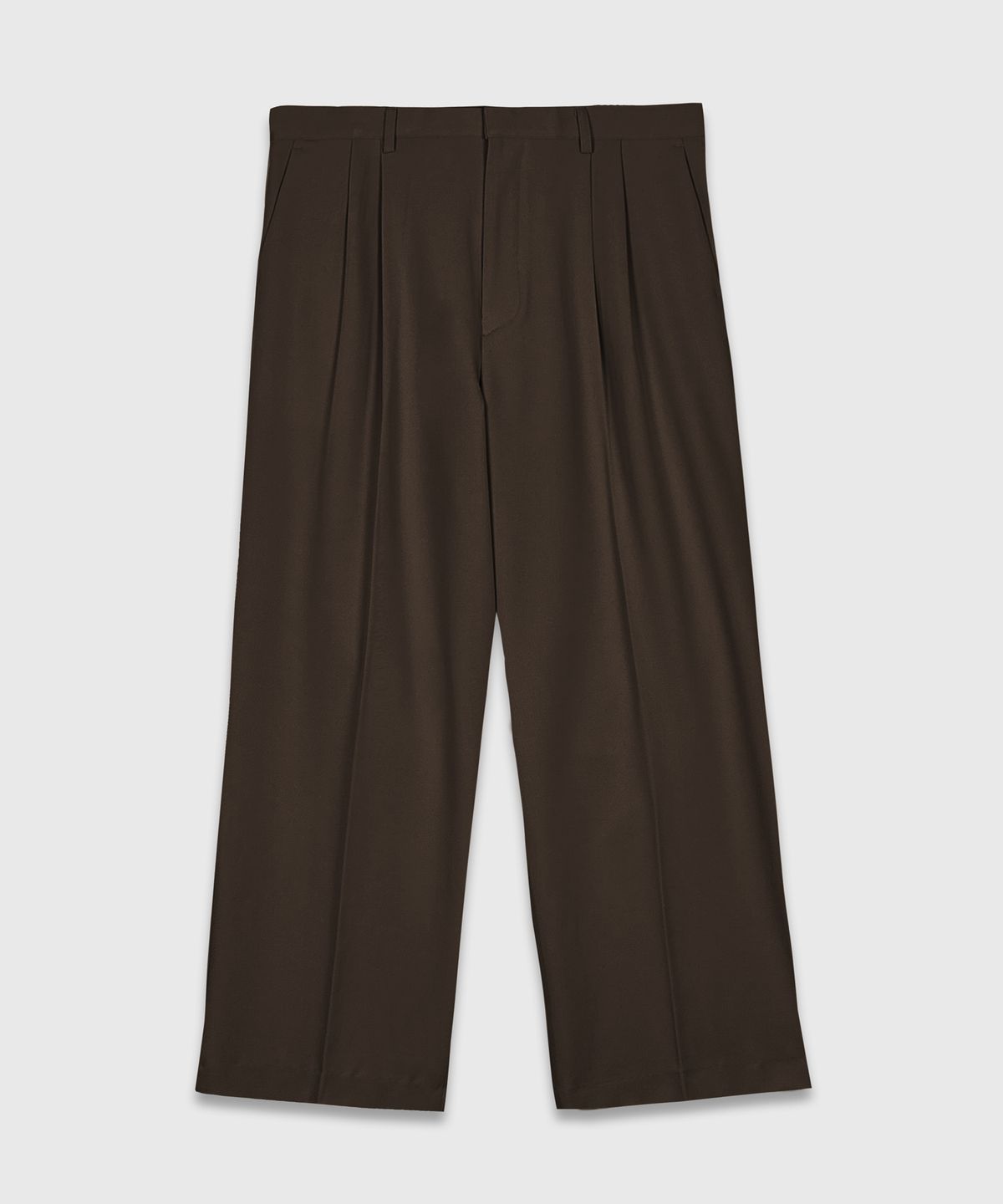 Double Pleat Semi-Wide Slacks Brown