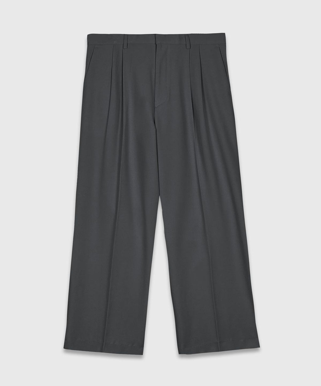 Double Pleat Semi-Wide Slacks Charcoal