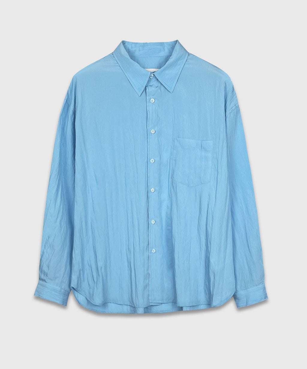 Wrinkle Basic Over Shirt Sky Blue