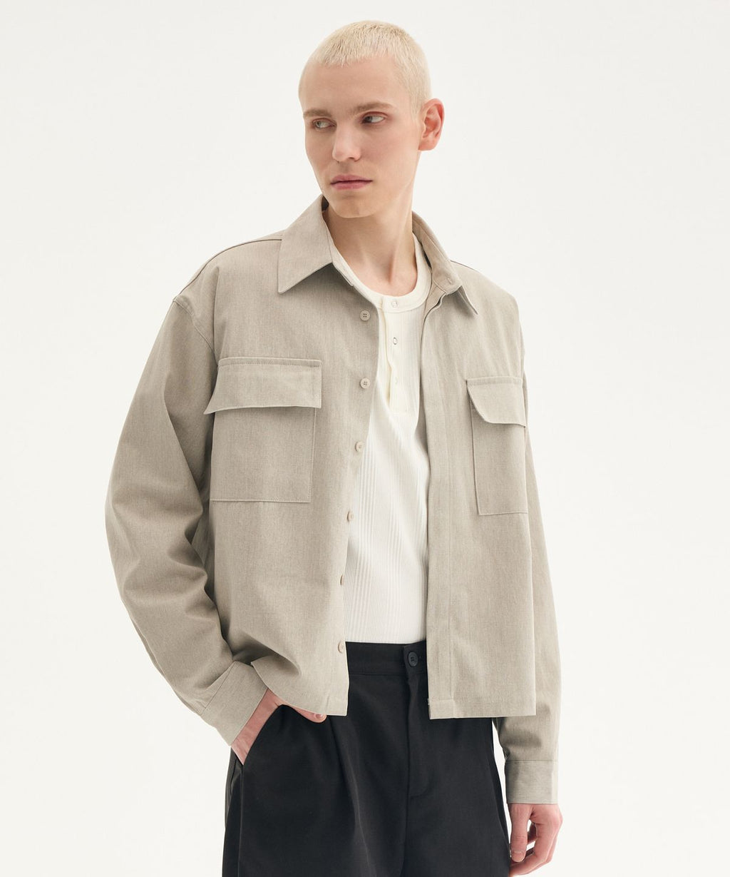 Washed Crop Shirt Jacket Beige