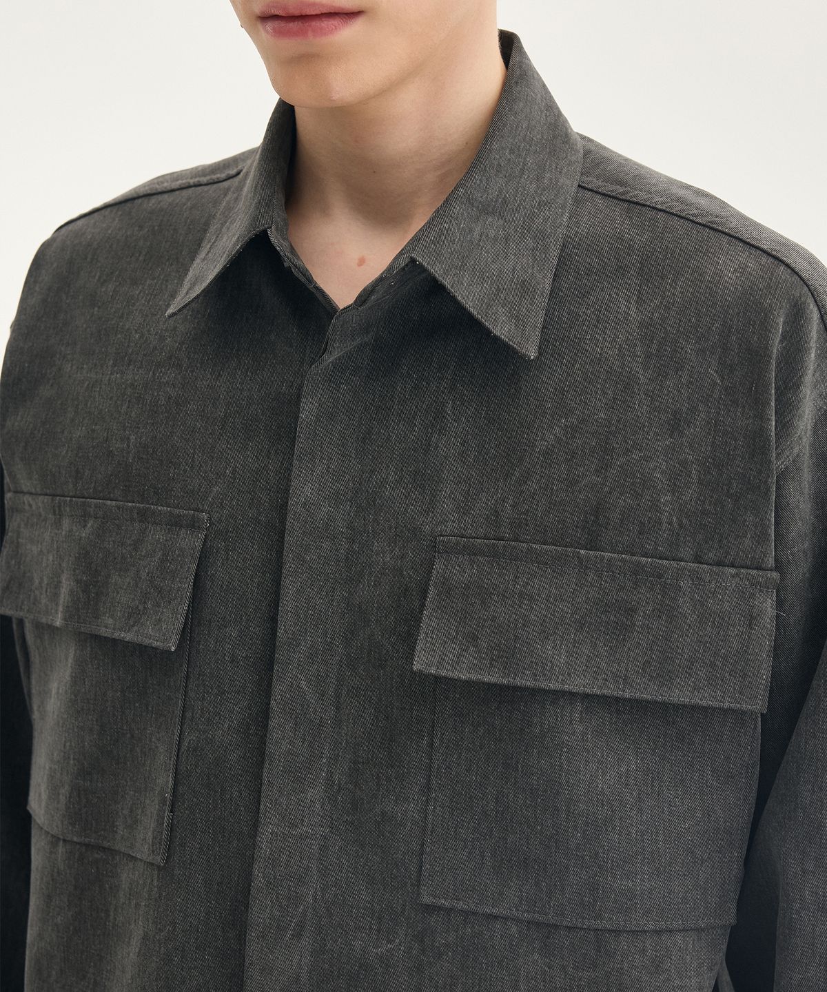 Washed Crop Shirt Jacket Black