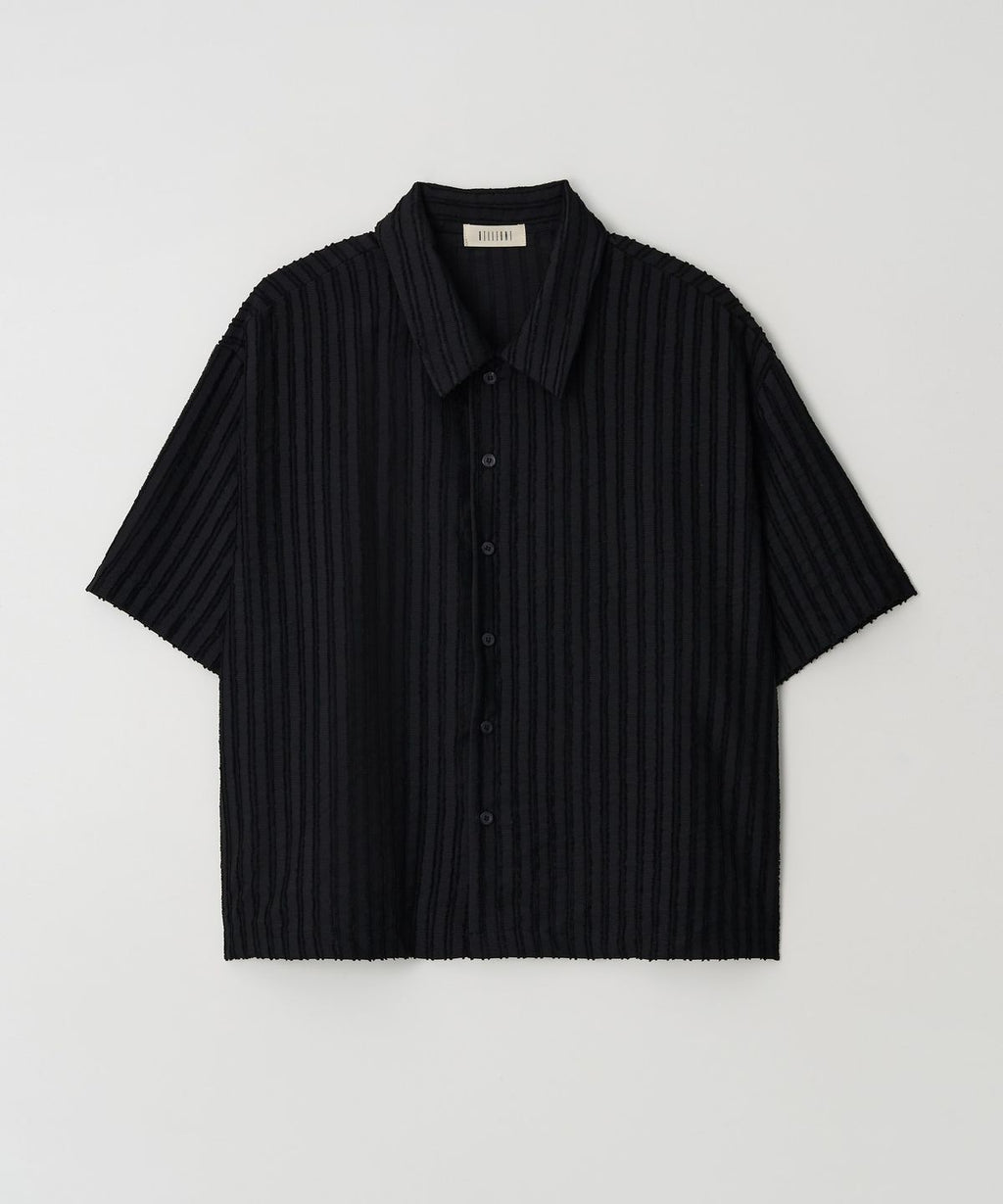 Ribbed Stripe Cropped Shirt Black