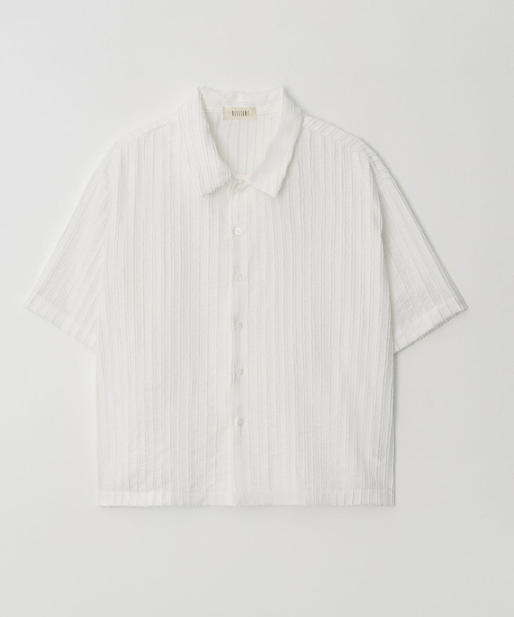 Ribbed Stripe Cropped Shirt Ivory