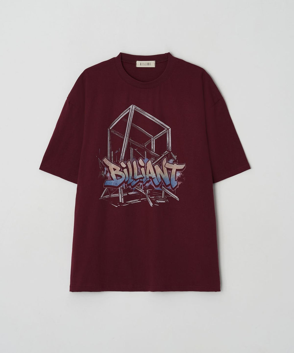 Logo Print Oversized Short Sleeve Tee Wine