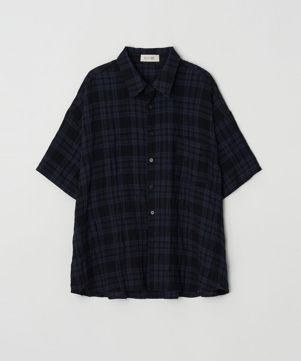 Cosy Check Oversized Short Sleeve Shirt Navy