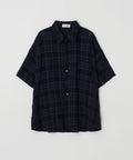 Cosy Check Oversized Short Sleeve Shirt Navy