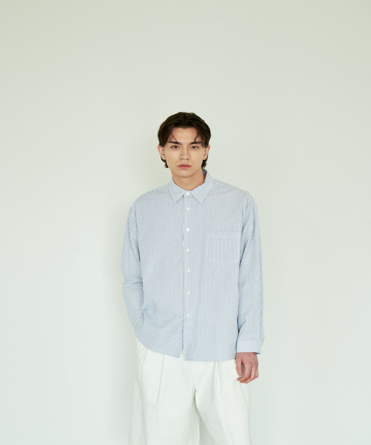 Oxford Stripe Over Shirt Navy - detail 2