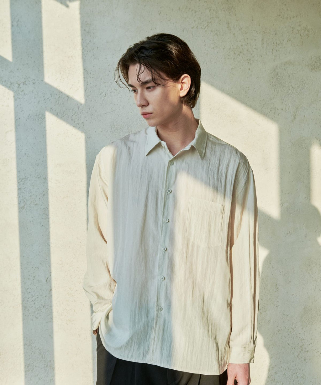 Wrinkle Basic Over Shirt Beige - detail 2
