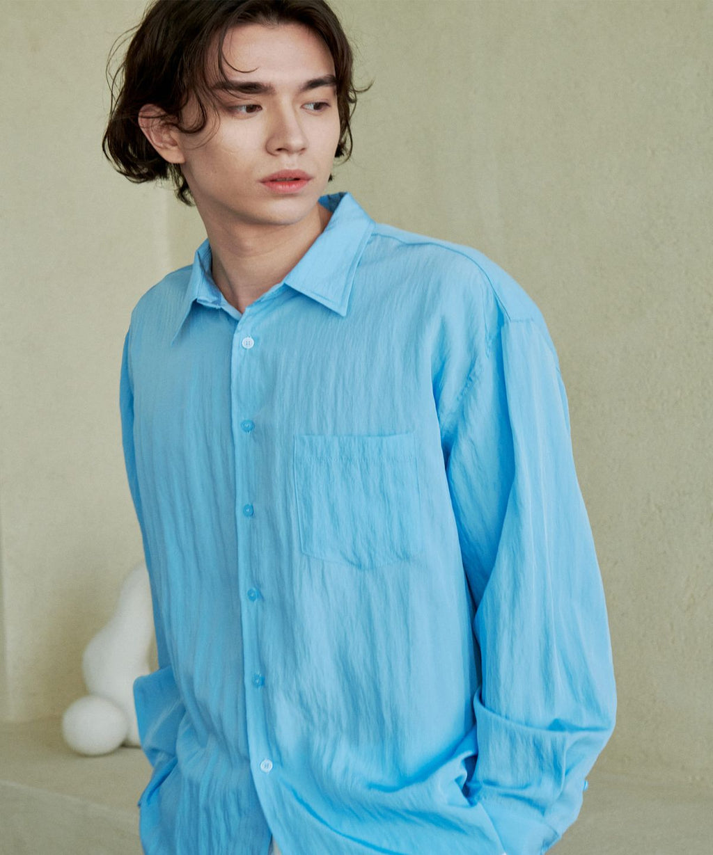 Wrinkle Basic Over Shirt Sky Blue - detail 2