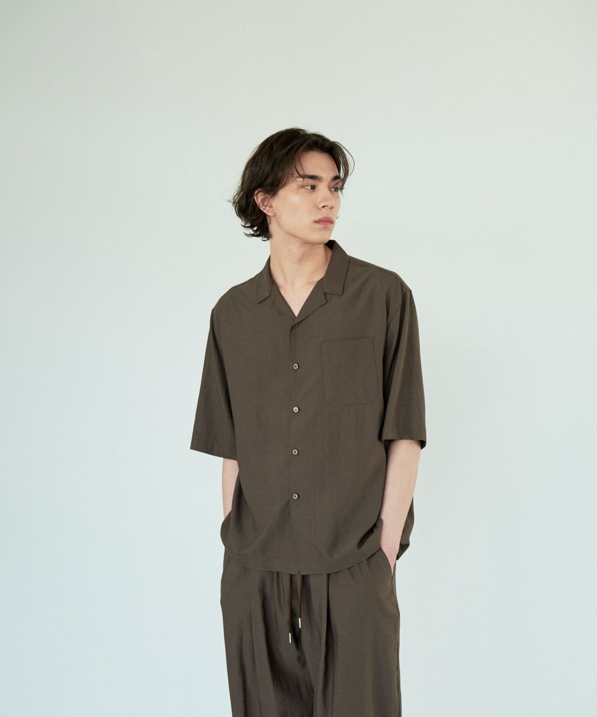 Recycled Open Collar Shirt Brown - detail 2
