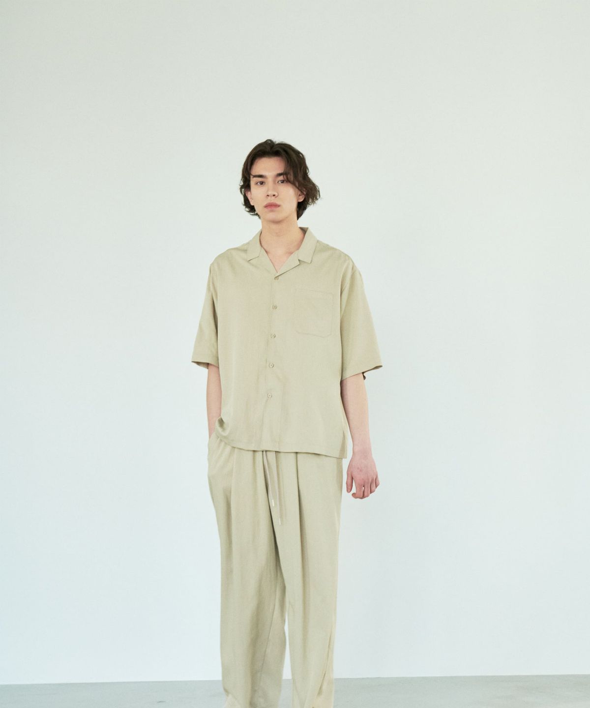 Recycled Open Collar Shirt Beige - detail 2