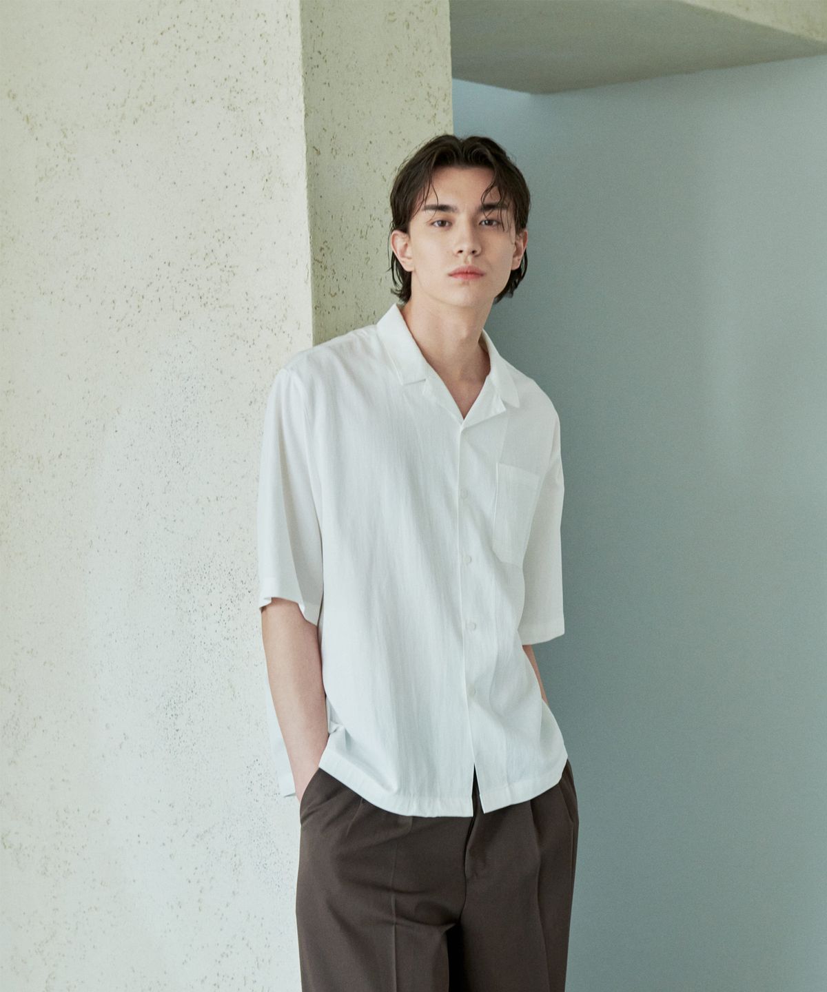 Recycled Open Collar Shirt Ivory - detail 2