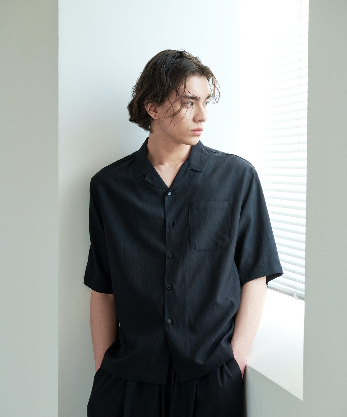 Recycled Open Collar Shirt Black - detail 2