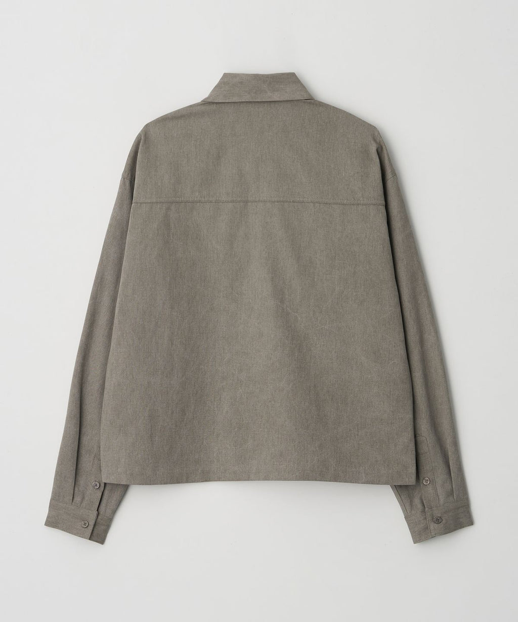 Washed Crop Shirt Jacket Khaki Beige - detail 1