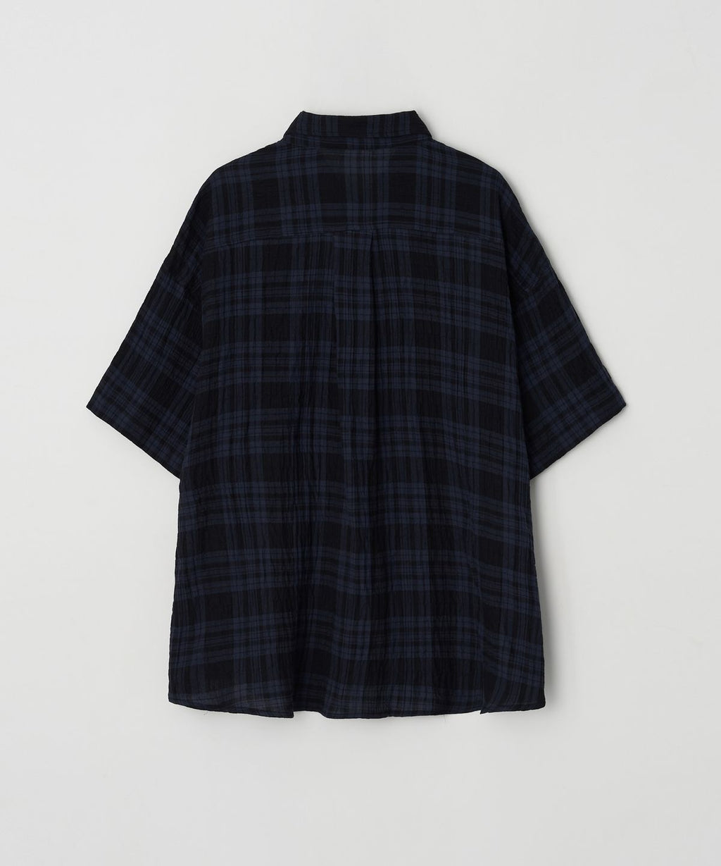 Cosy Check Oversized Short Sleeve Shirt Navy - detail 1