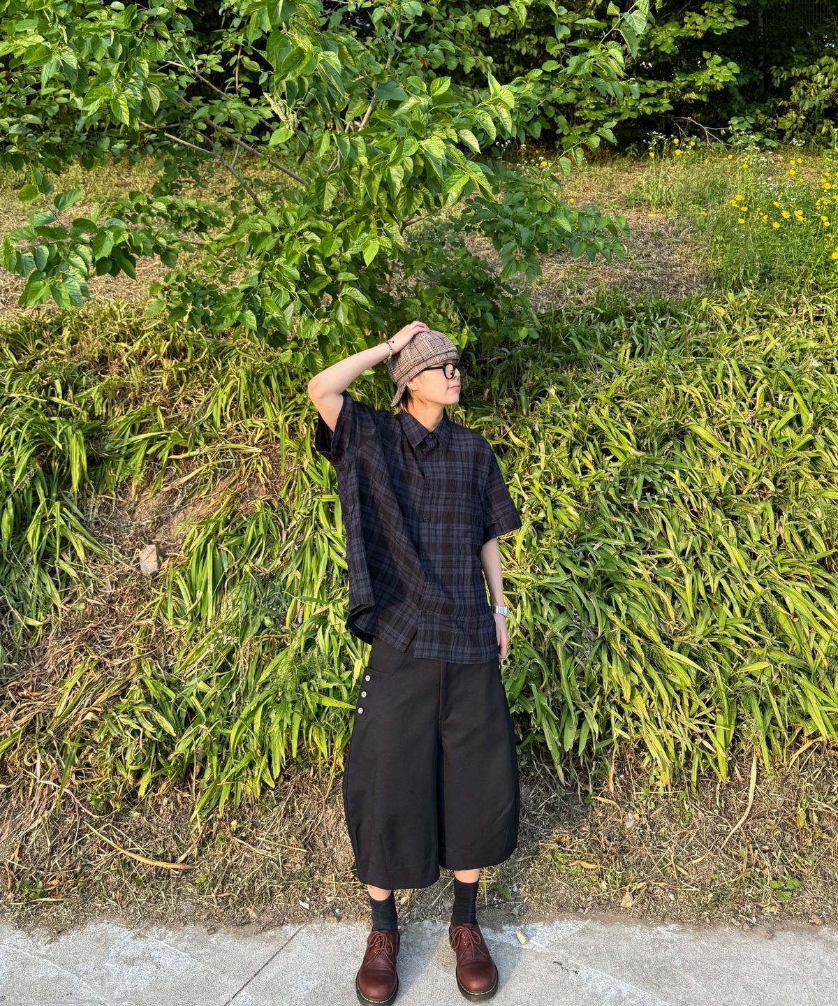 Cosy Check Oversized Short Sleeve Shirt Navy - detail 3