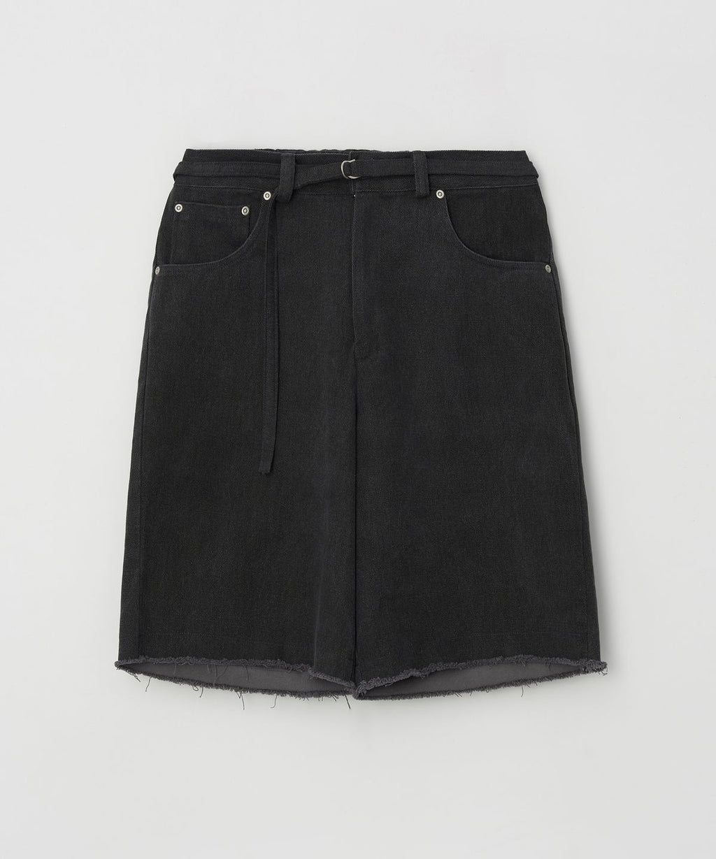 Deep Washed Semi Bermuda Banded Denim Pants Black - detail 1
