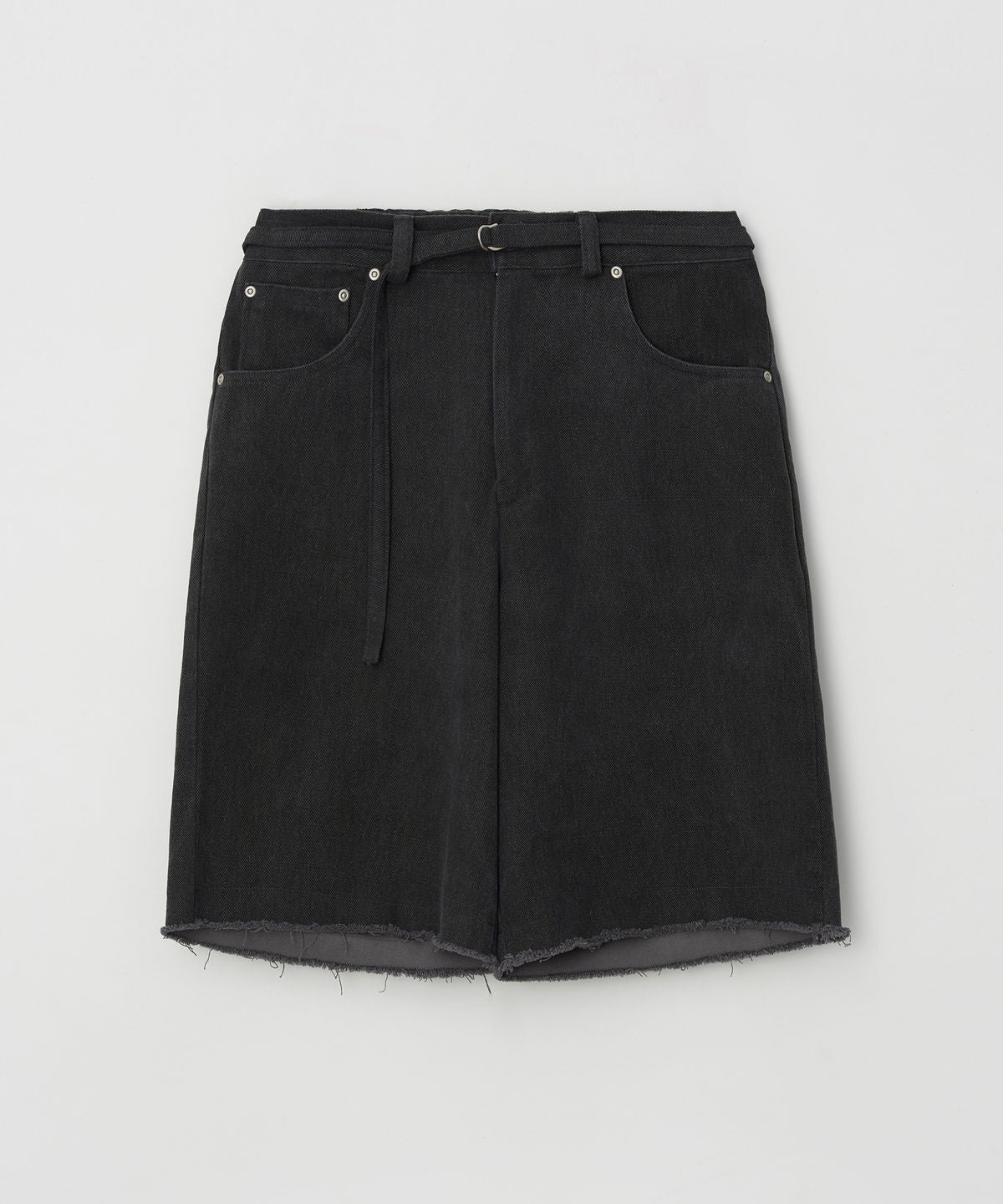 Deep Washed Semi Bermuda Banded Denim Pants Black - detail 1