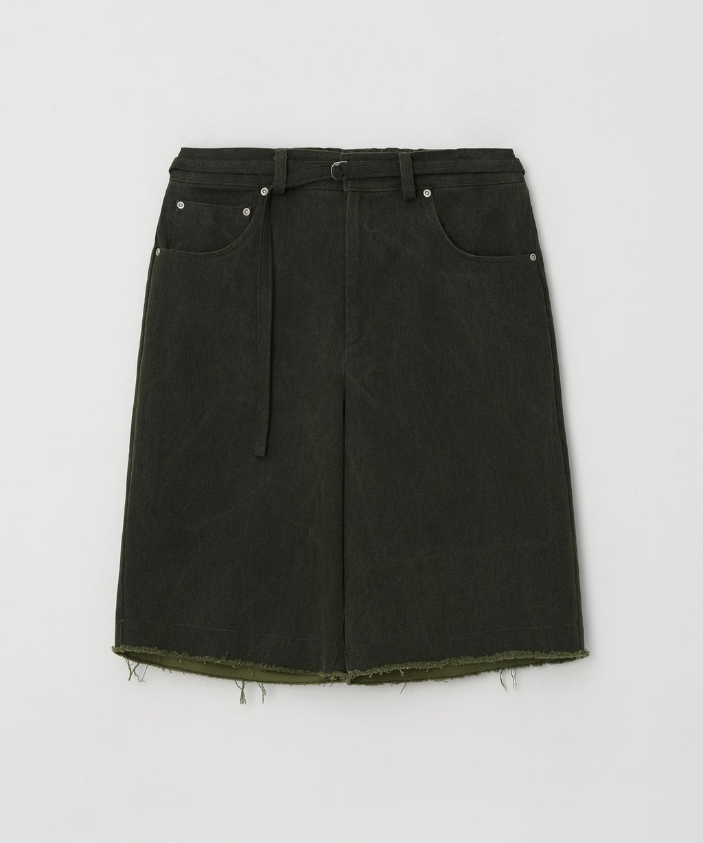 Deep Washed Semi Bermuda Banded Denim Pants Khaki - detail 1