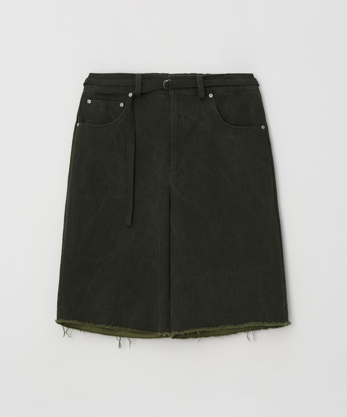 Deep Washed Semi Bermuda Banded Denim Pants Khaki - detail 1